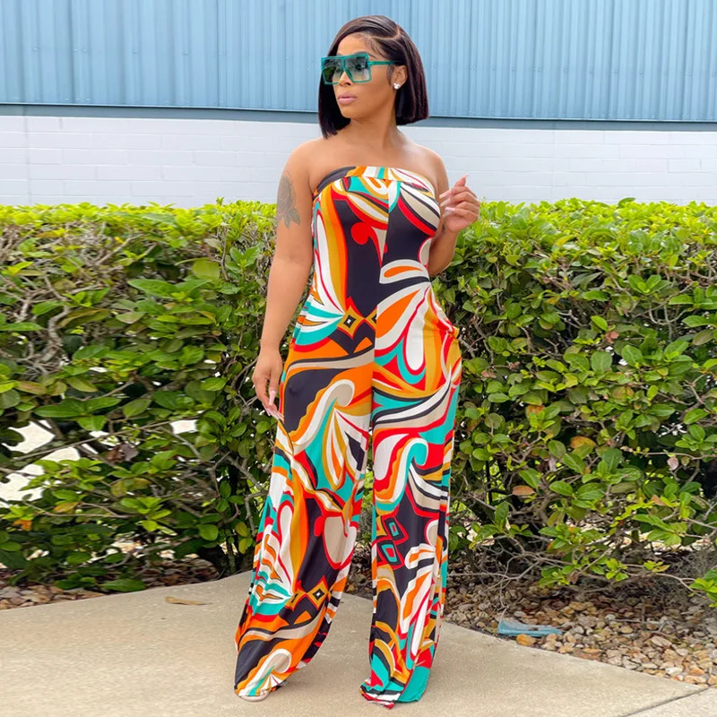 

Donsignet Fashion Women's Jumpsuit New Summer Casual Hot Sale Tube Top Print Sexy Backless Important Slim Wide-leg Jumpsuit