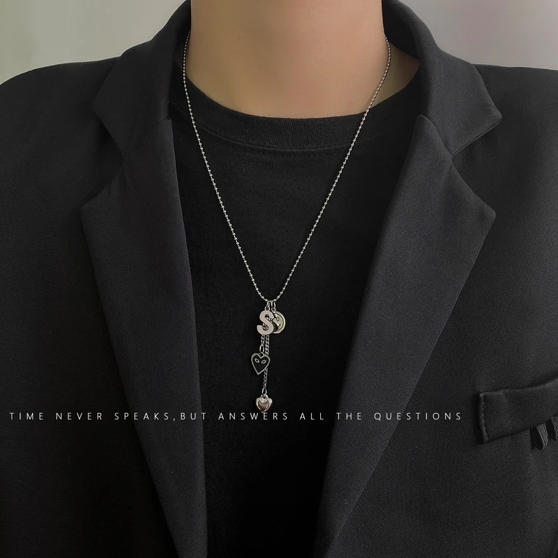

POTCET Unisex Stainless Steel Love Smile Letter Titanium Steel Necklace Pendant Clavicle Chain Fashion Hip Hop Party Jewelry