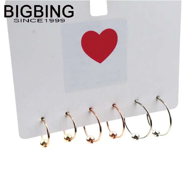 Ювелирные изделия V149 BIGBING 3 пары модные золотые серьги-гвоздики женские серьги