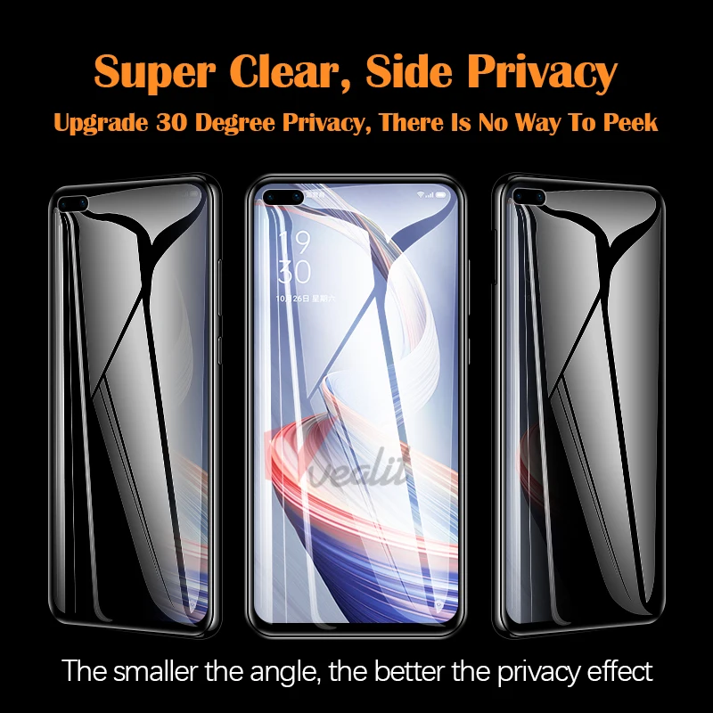 Private Screen Protectors for OPPO Reno 5 A5 A9 A53 A72 Anti-spy Tempered Glass for Realme 7 8 Pro GT Neo C3 C21 Privacy Glass
