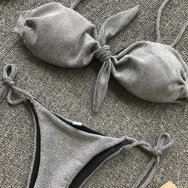 Женский купальник Bikinx с глубоким v-образным вырезом,, желтый бикини, пуш-ап, сексуальный купальник, женские летние стринги, купальный костюм, Ребристое микро бикини - Цвет: 0707-3