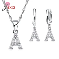 wholesale 925 sterling silver sparkling cubic zirconia paved 26 english letter earrings pendant necklace for women party jewrlry