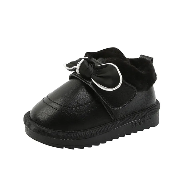 

New Winter Baby Shoes Genuine Leather Plush Toddler Girls Princess Shoes Butterflly-knot Soft Bottom Infant Shoes