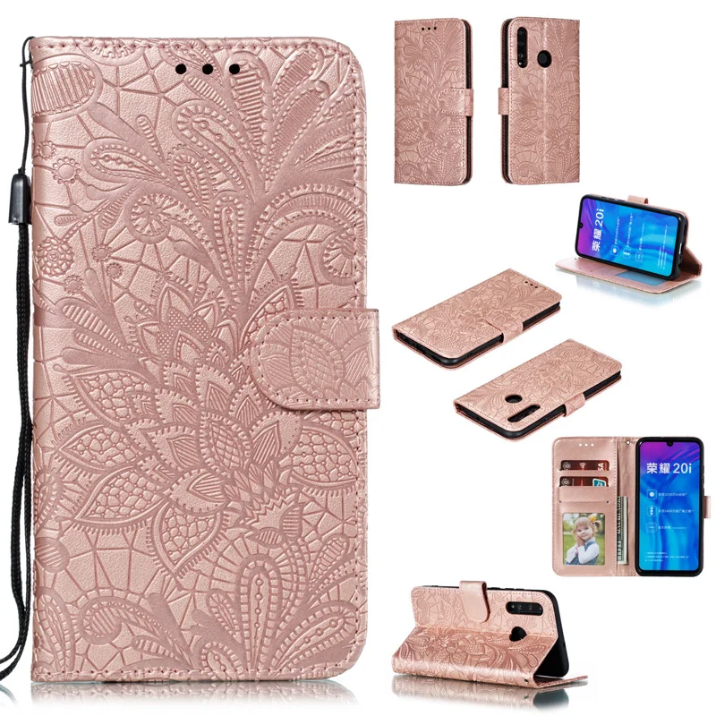 Кожаный чехол-книжка с кружевным цветком для Huawei Honor 10 Lite чехол honor 10i HRY-LX1T 20 lite HONOR