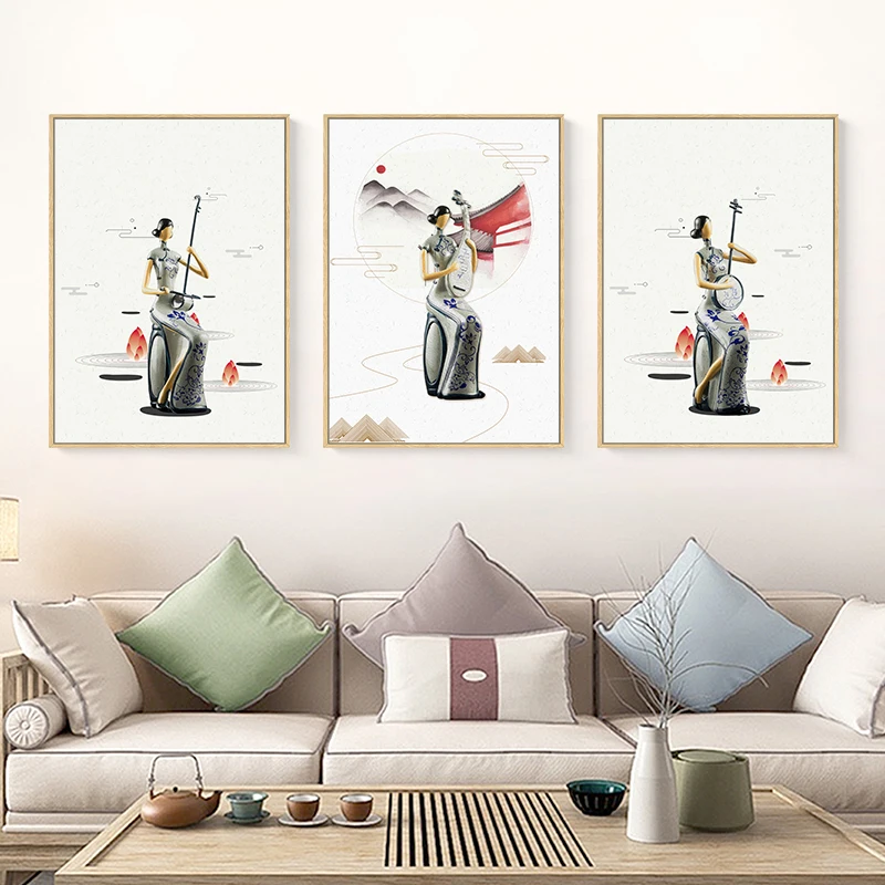 

Chinese Style Abstract Woman Retro Anime Custom Poster Nursery Canvas Art Print Painting Wall Picture Nordic Women Bedroom Decor