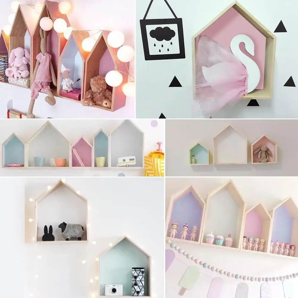 

Wooden Shadow Cubby Box Storage Natural Small Rack Customized House For Children's Room Decoration