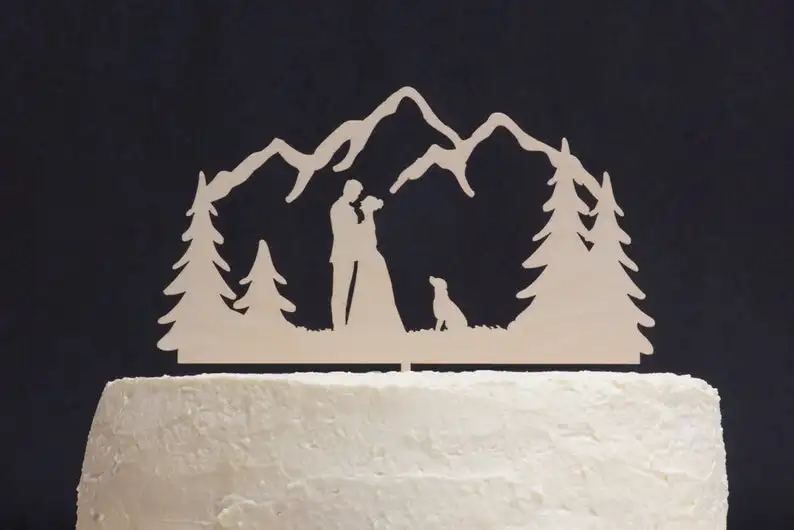 Топпер для торта с силуэтом невесты жениха собаки топпер свадьбы на открытом