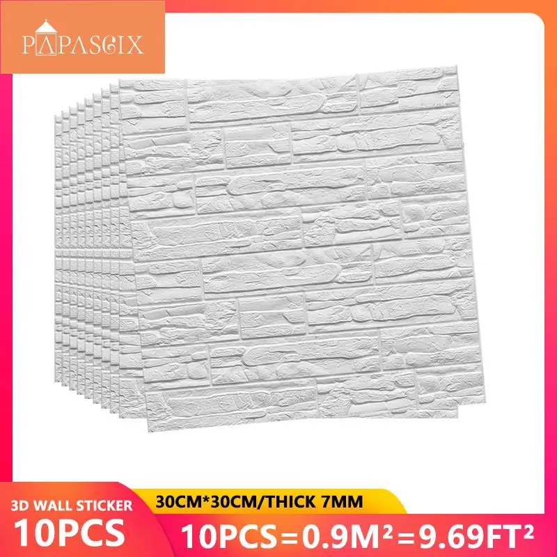 

10pcs 3D Wall Sticker Brick Pattern Foam material Solid Color Waterproof Self-Adhesive Wallpaper for Living Room Bedroom TV Wall