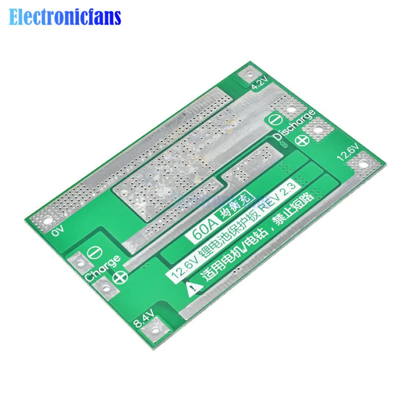 Защитная плата BMS для зарядного устройства литиевой батареи 3S 60A 18650 двигателя