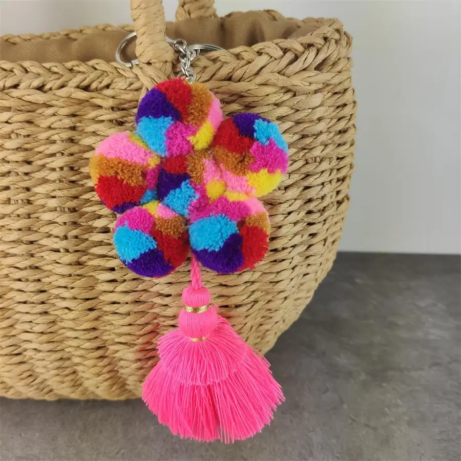 Artilady красочный брелок с помпон-цветок винтажные серебряные ювелирные изделия в
