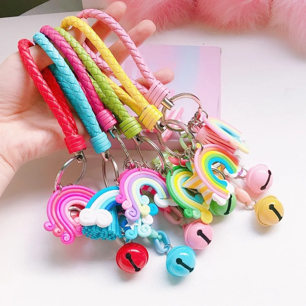 

Cute Girl Rainbow Keychain Schoolgirl's Schoolbag Lollipop Pendant Key Accessories