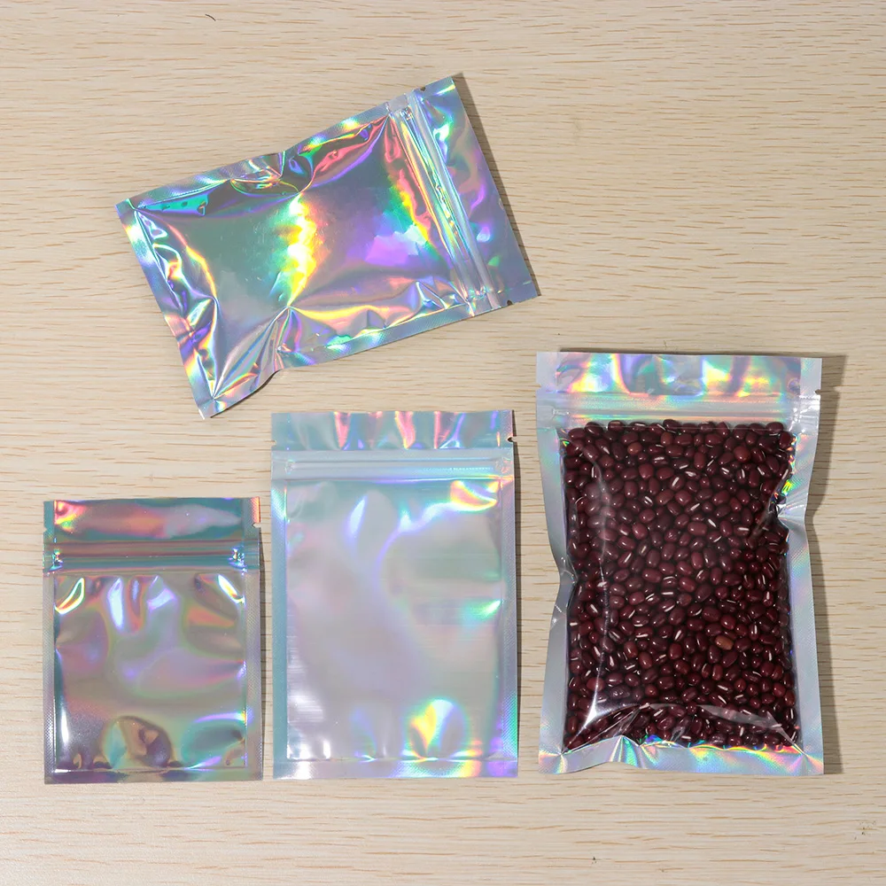 

20Pcs Aluminum Foil Zip Lock Bag Reclosable Candy Food Storage Pouch Self-seal Cosmetic Holographic Laser Bag Packaging Supplies