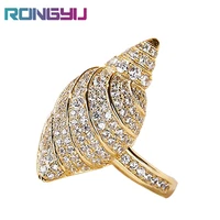 lovely full crystal snail small conch shell ring charm jewelry golden silver color shiny bling micro pave cz rhinestone rings