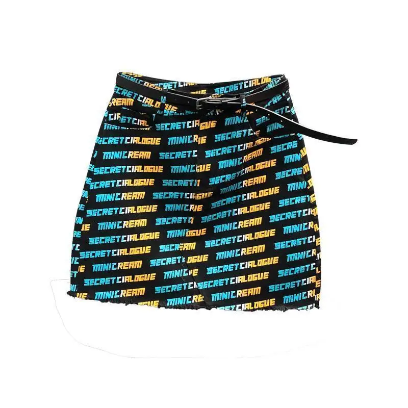 

Denim skirt women's letter print 2021 summer new high waist fashion slim and versatile A-line hip skirt