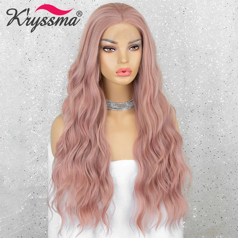 Kryssma Long Wavy Synthetic Wigs Pink Purple Synthetic Lace Front Wigs Loose Wave Wigs For Women Cosplay Wig For Halloween Party