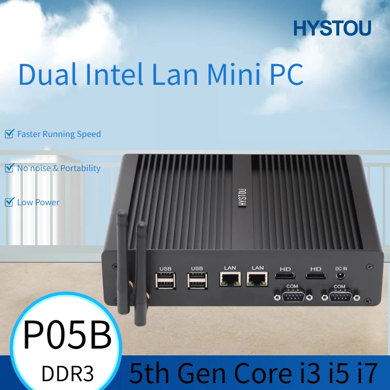 Безвентиляторный мини ПК i7 5500U i3 5005U промышленный компьютер 24 часа работы 2 COM HDMI