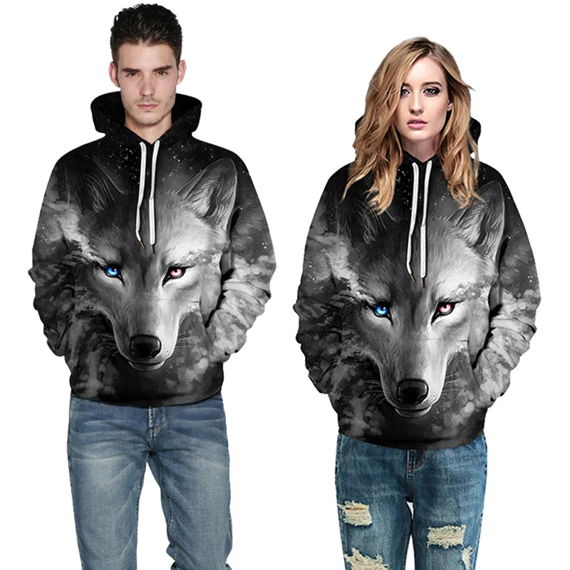 

Lyprerazy Fashion 3D wolf Men's hoodies hip hop hoody Tops Casual Brand Grey wolf Hoodie Sweatshirt Hooded