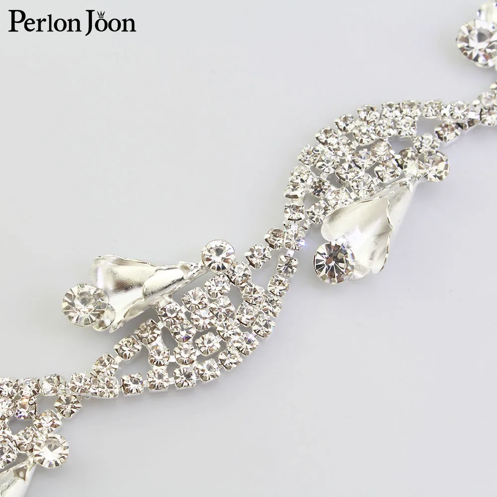 1 yard silver morning glory Wavy flowers crystal rhinestone trim decorative metal chain clothing accessories ML085 | Дом и сад