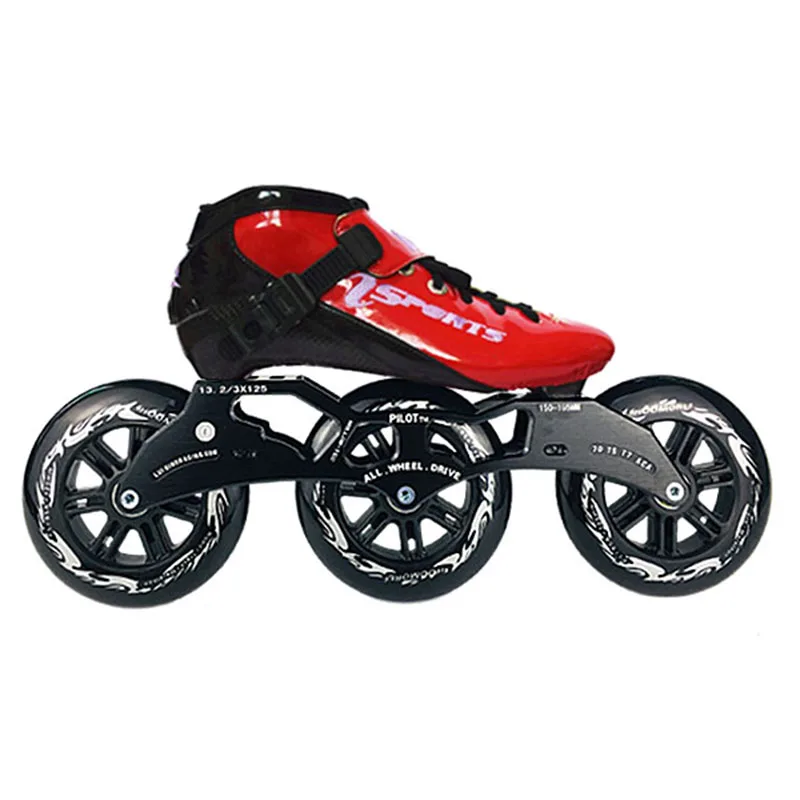 ISPORTS скоростные роликовые коньки из углеродного волокна для соревнований 3*125 мм уличные гоночные коньки для детей и взрослых SH56 - Цвет: Red Black