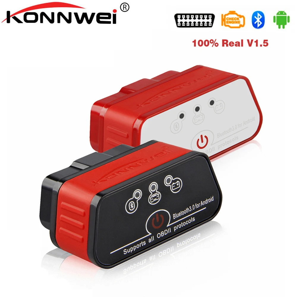 Новый автомобильный диагностический сканер OBD2 ELM327 KONNWEI ELM 327 V1.5 Bluetooth для Android EML327