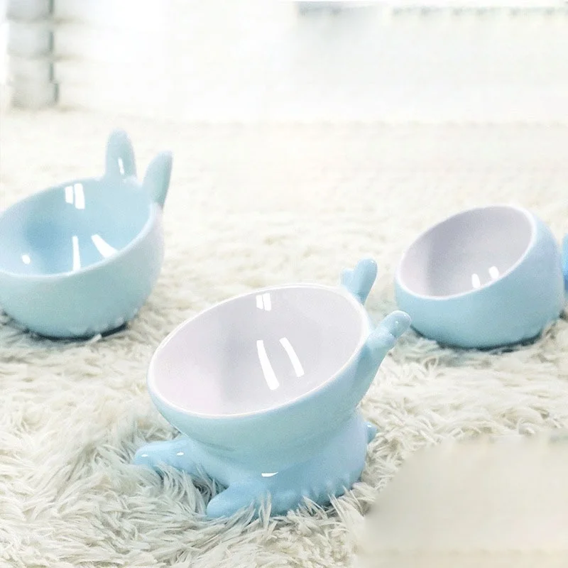 

Cat Dog Bowl Accessories Blue Ceramics Pet Bowls Drinking Water Safeguard Neck Puppy Pets Cats Food Bowl Миска Для Кошки Dogs