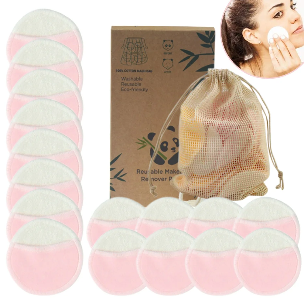 

Reusable Bamboo Fiber Makeup Remover Pads 16pcs/Pack Washable Rounds Cleansing Facial Cotton Make Up Removal Pads Tool New Hot