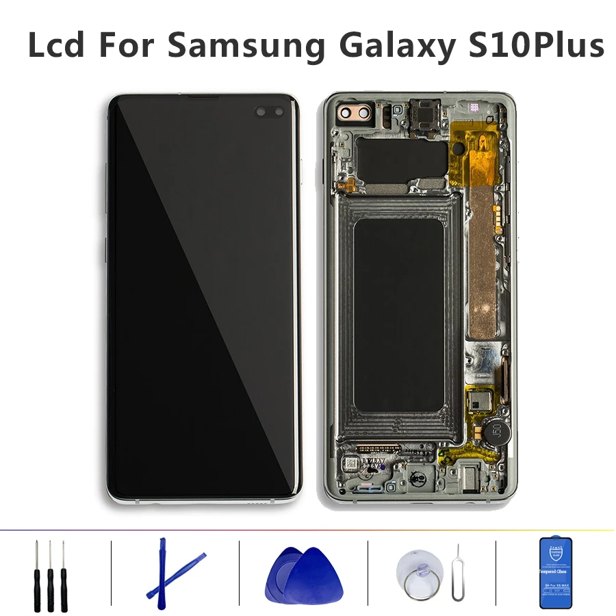 6," полный AMOLED Lcd Сенсорный экран дигитайзер с рамкой для samsung Galaxy S10+ G9750 G975F G975U G975N Pantalla