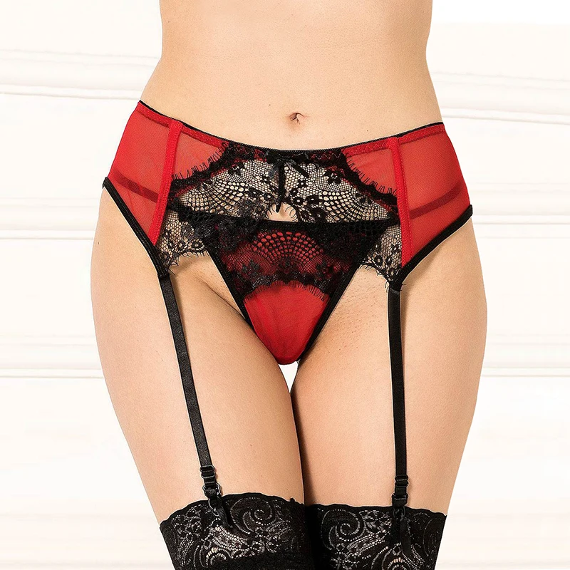 Кружевной сексуальный подвязочный пояс красный черный спандекс Женский