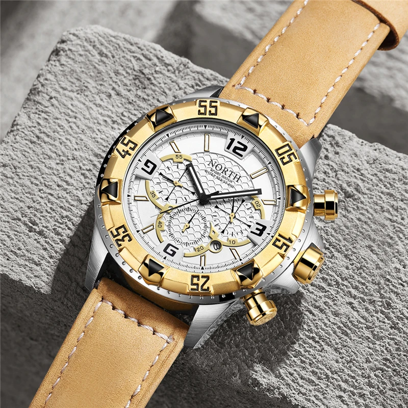 Мужские часы с большим циферблатом NORTH водонепроницаемые хронографом мужские от