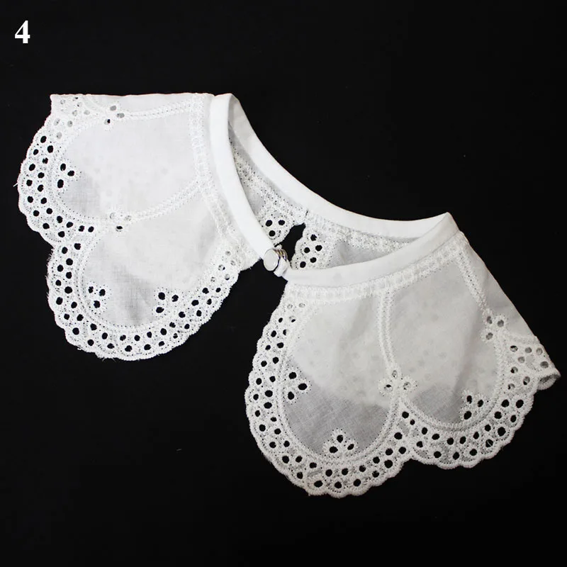 

White Shawl Doll Fake Collar Hollow out Flowers Shirt False Collar Detachable Lotus Leaf Half Lapel Embroidery Floral Lace Lapel