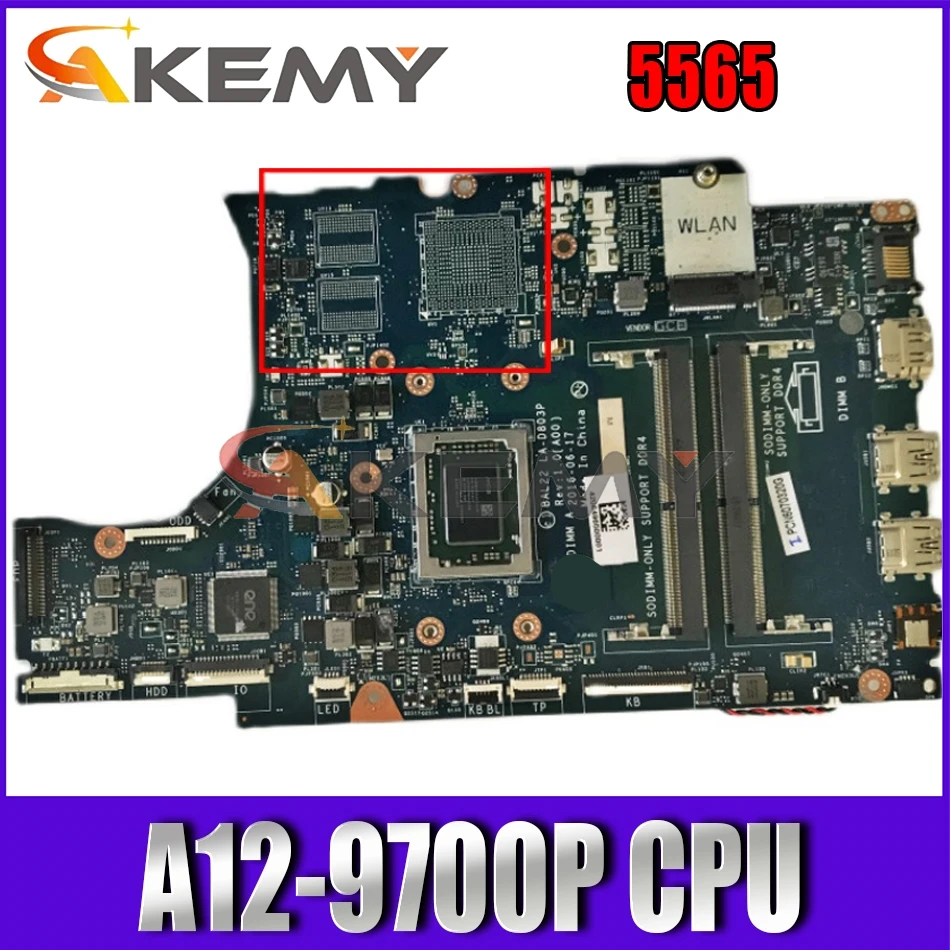 

Brand New CN-0N7GMF N7GMF FOR DELL INSPIRON 5565 Laptop Motherboard BAL22 LA-D803P REV:1.0(A00) A12-9700P Mainboard 100%tested