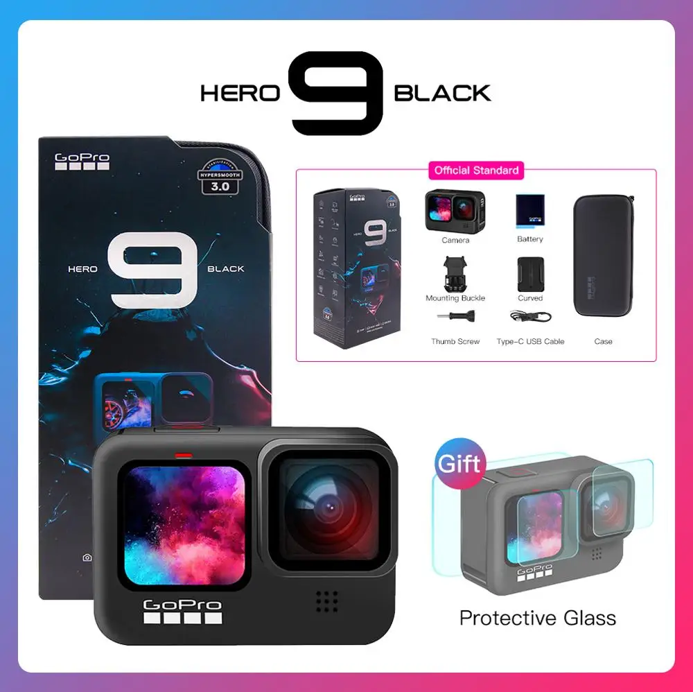  GoPro HERO9 Black Underwater Action Camera 5K 4K with Color Front Screen, Sports Cam 20MP Photos, Live Streaming Go Pro HERO 9 