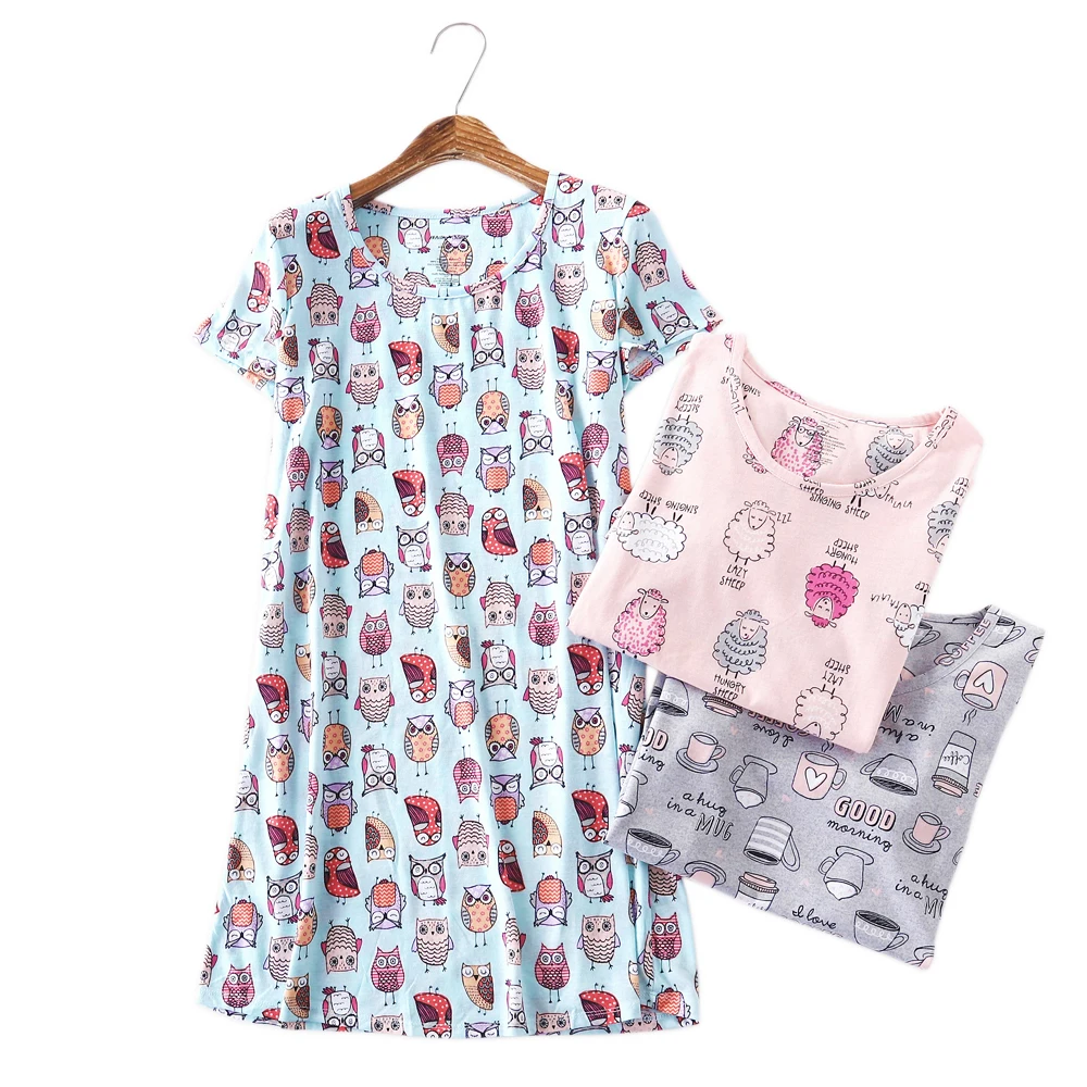 

Plus Size Summer women nightdress short sleeve Cute Cartoon nightgowns sweet casual sleepwear pyjamas women sleepdress