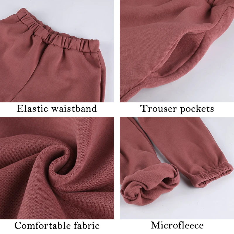 

Uefezo Womens Solid Casual Sets Warm Fleece Hoodies Elastic Waist Drawstring Pants Winter Basic Short Sweatshirts Suits Autumn