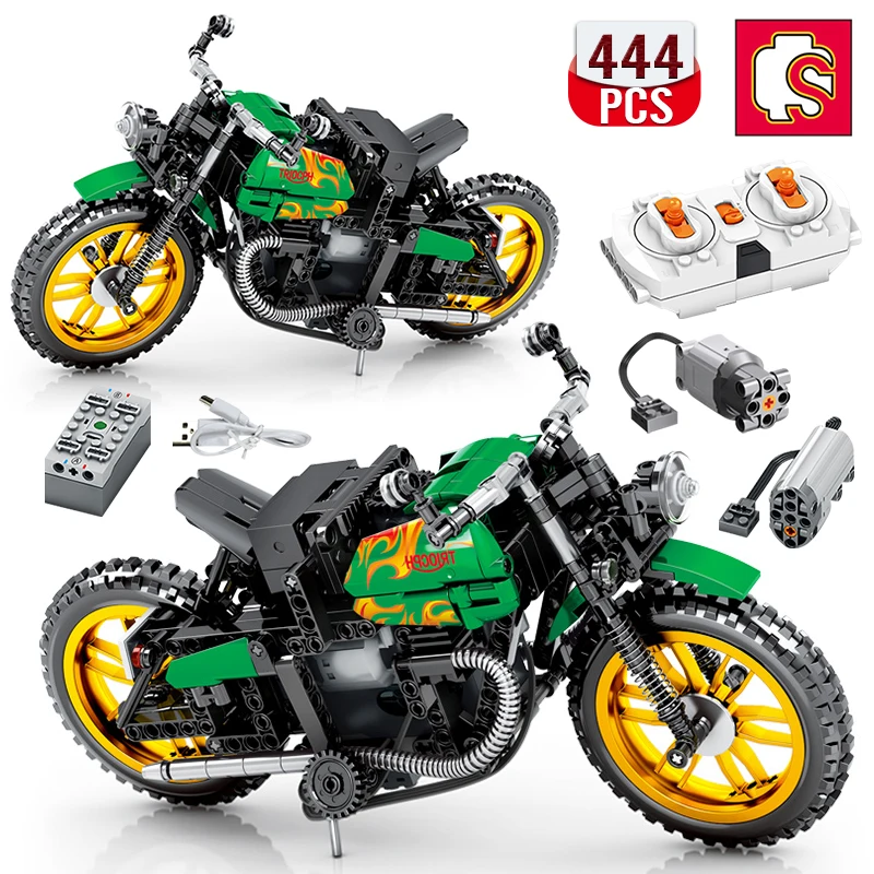 

SEMBO Technical Remote Control Green Motorcycle Building Blocks Off-road Motorcycle Model Bricks MOC Toys Gift For Children