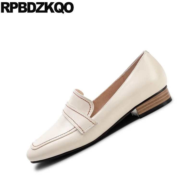 Женские дизайнерские туфли из натуральной кожи бежевые туфли-лодочки на толстом