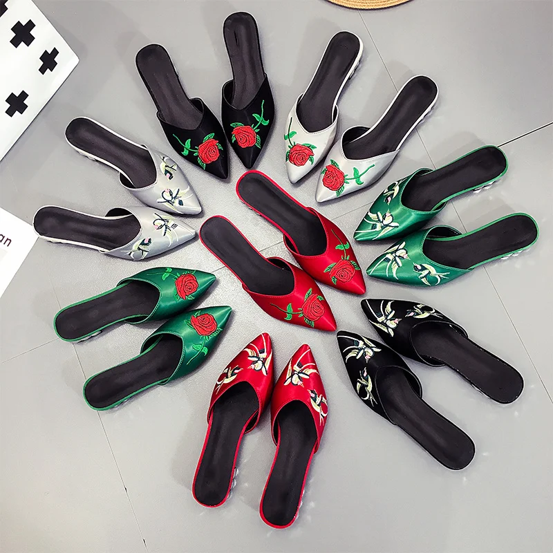 Женские туфли без задника в этническом стиле удобные шлепанцы Женская обувь на