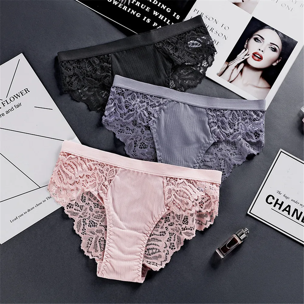 Женские Кружевные Трусы 3 шт. бесшовные кружевные трусы с цветочным принтом
