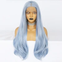 joneting blue purple long wavy wig with transparent lace heat resistant fiber synthetic lace front wigs for women