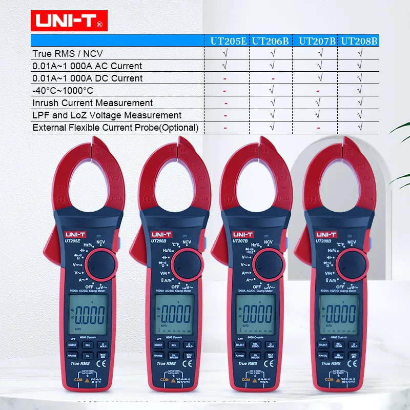 UNI-T True RMS Digital Clamp Meter AC DC Current 1000A 1000V UT207B UT208B LPF 6000 Count Backlight Flashlight Multimetro Tester