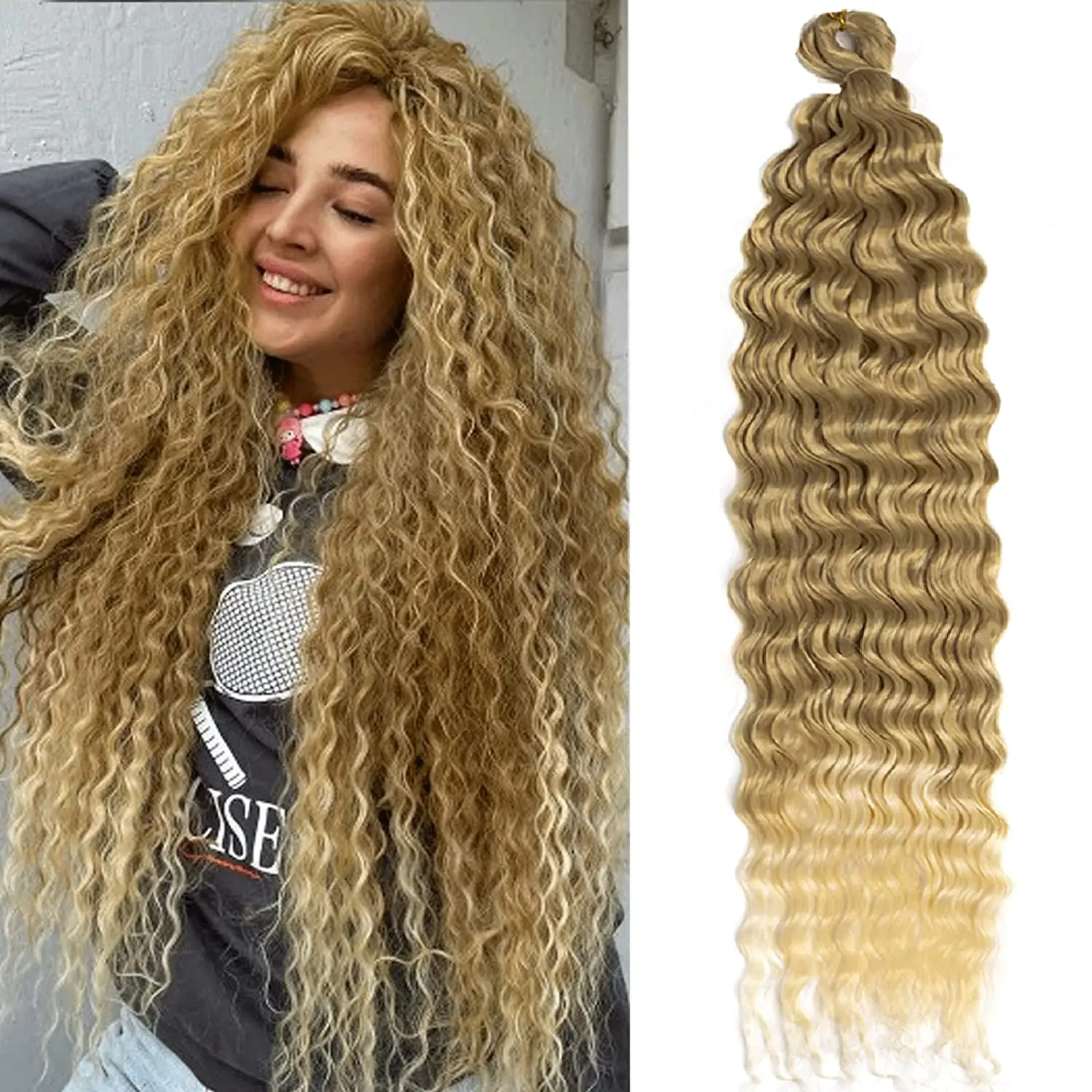 

SAMBRAID Noble Water Wave Crochet Hair 30 Inch Deep Wave Twist Hair Synthetic Goddess Braids Hair Wavy Ombre Blonde Extension