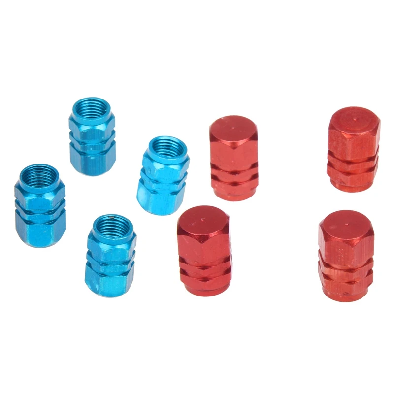 

4x Tire Wheel Rims Stem Air Valve Caps Tyre Cover Car Truck Bike Blue Aluminum & 4x Red