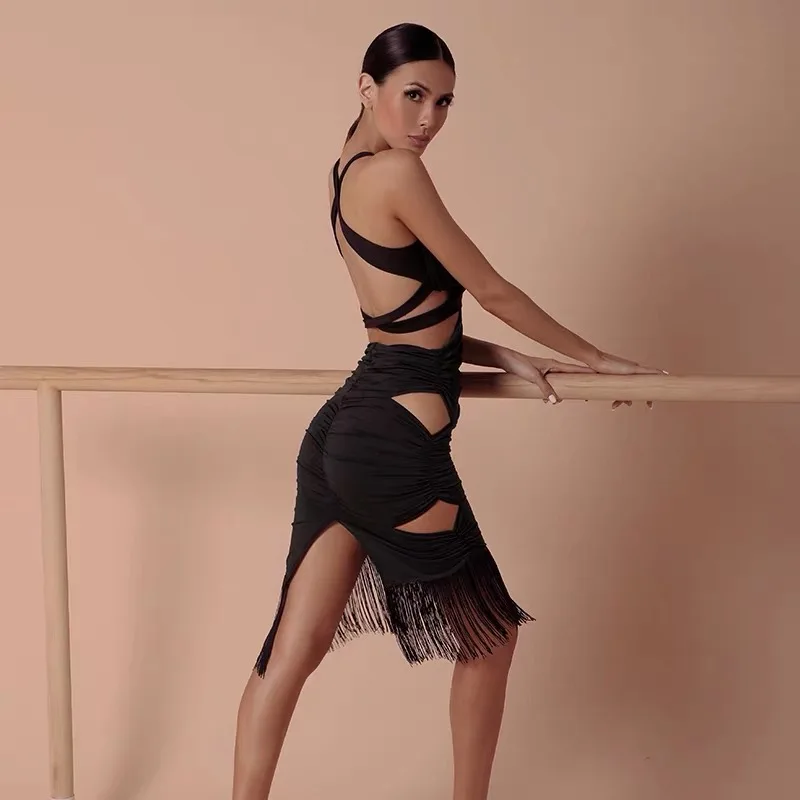 Платье с бахромой для латиноамериканских танцев вырезами | Тематическая одежда и