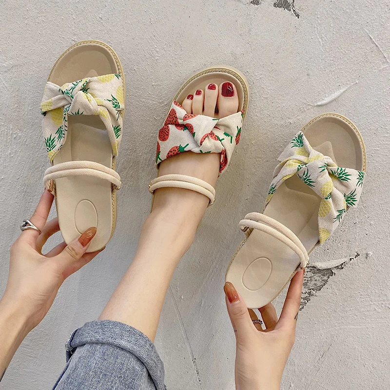 

Shoes Woman 2021 Slippers Casual Low Pantofle Platform Luxury Flat New Slides Rubber Scandals Rome Cotton Fabric PU Shoes Slippe