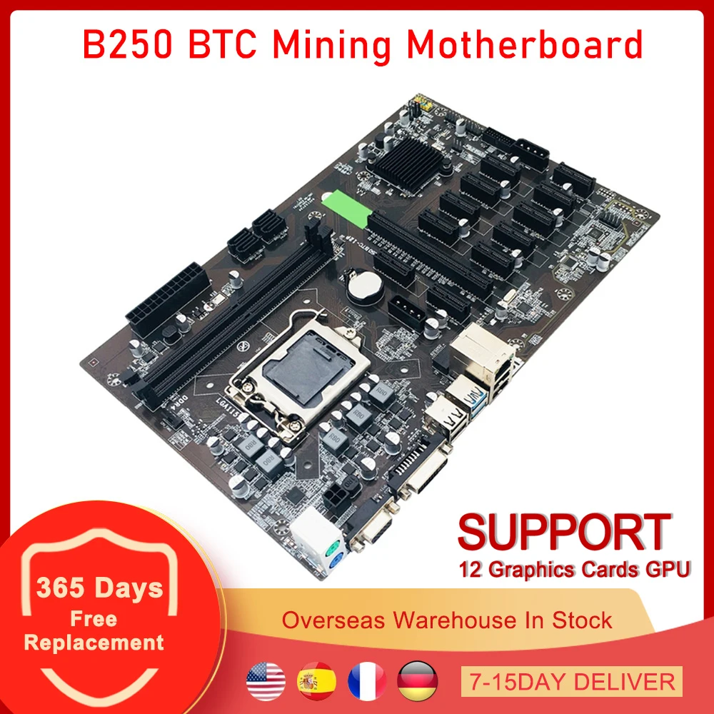 Материнская плата B250 для майнинга PCIe X1 PCI-E X16 LGA 1151 16 Гб DDR4 SATA 3,0 USB 3,0 для биткоинов BTC ETH GPU графическая карта Майнер