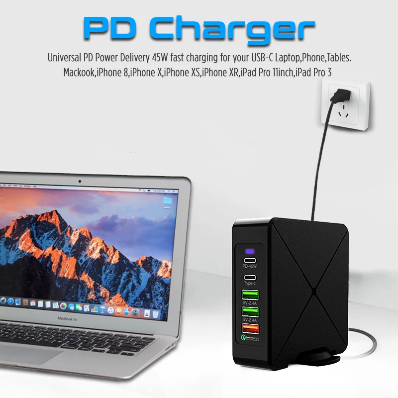 USB зарядное устройство STOD PD 45 Вт Быстрая зарядка 3,0 USB-C Быстрая зарядка для iPhone 11 Pro X 8 Macbook huawei samsung S10 Mi type C адаптер