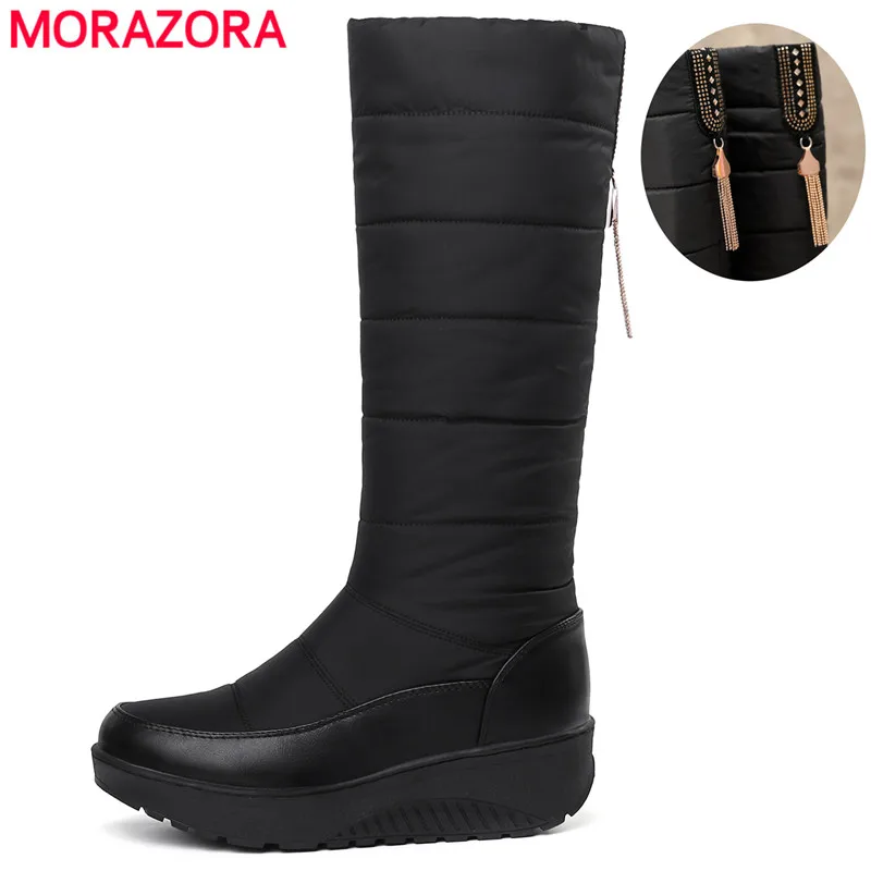 Женские сапоги на толстом меху MORAZORA черные до середины икры из мягкой