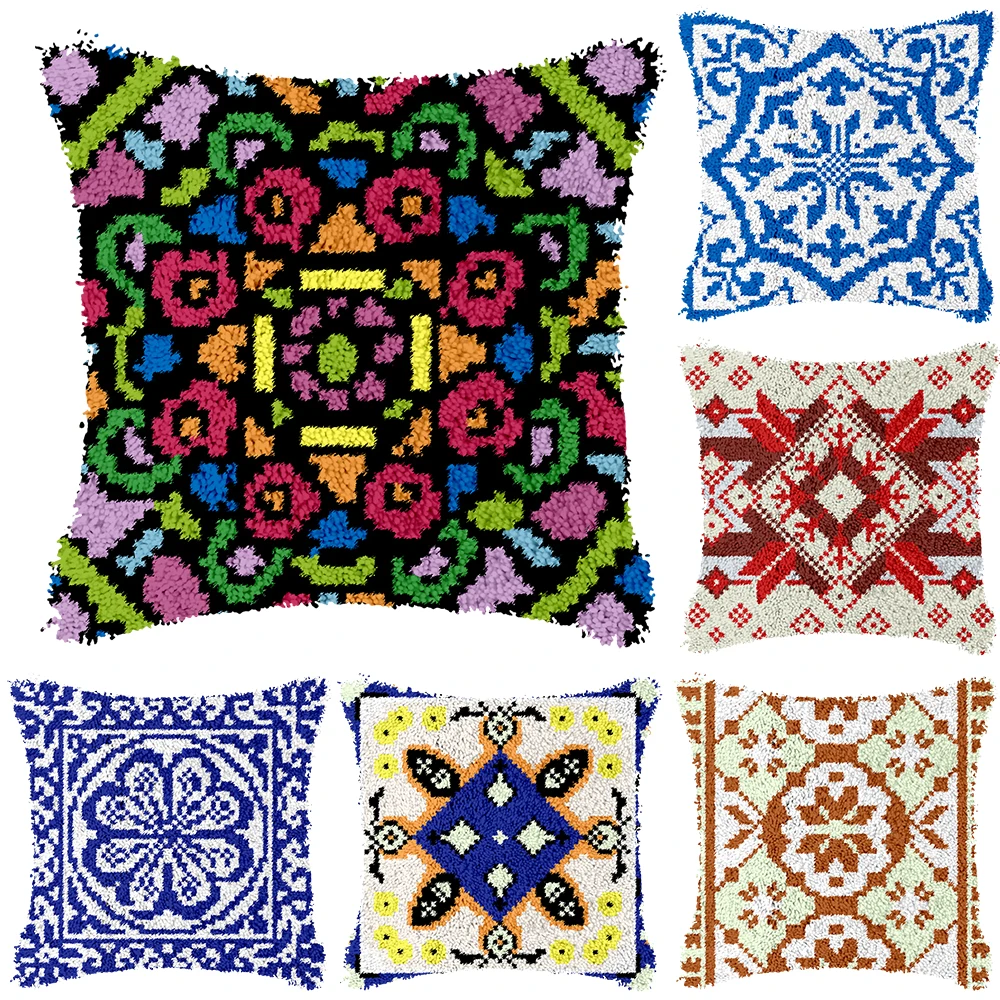 

Unfinished Crocheting Yarn Hand Cushion Knitted Sets Latch Hook Pillow DIY Kit Pre-printed Grid Cloth Color Printing Crafts