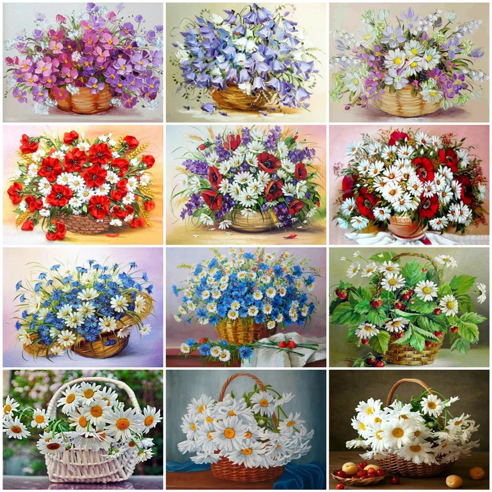 

HUACAN DIY Frame Picture By Numbers Daisy Flower Landscape HandPainted Wall Art Paint By Number Poppy Decoration