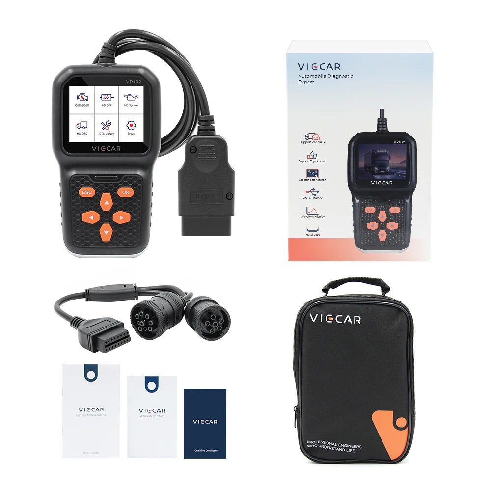 Диагностический прибор Viecar VP102 HD OBD/EOBD OBD2 считыватель кодов для грузовиков 12 В/24 В